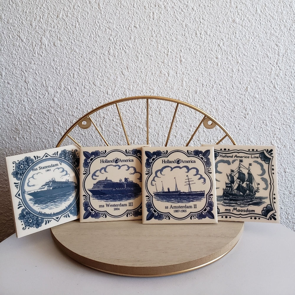 Set of 4 Holland America Cruise Line collectible sailing ship delft 